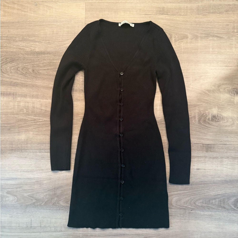 Black Long Sleeve Button-Up Dress